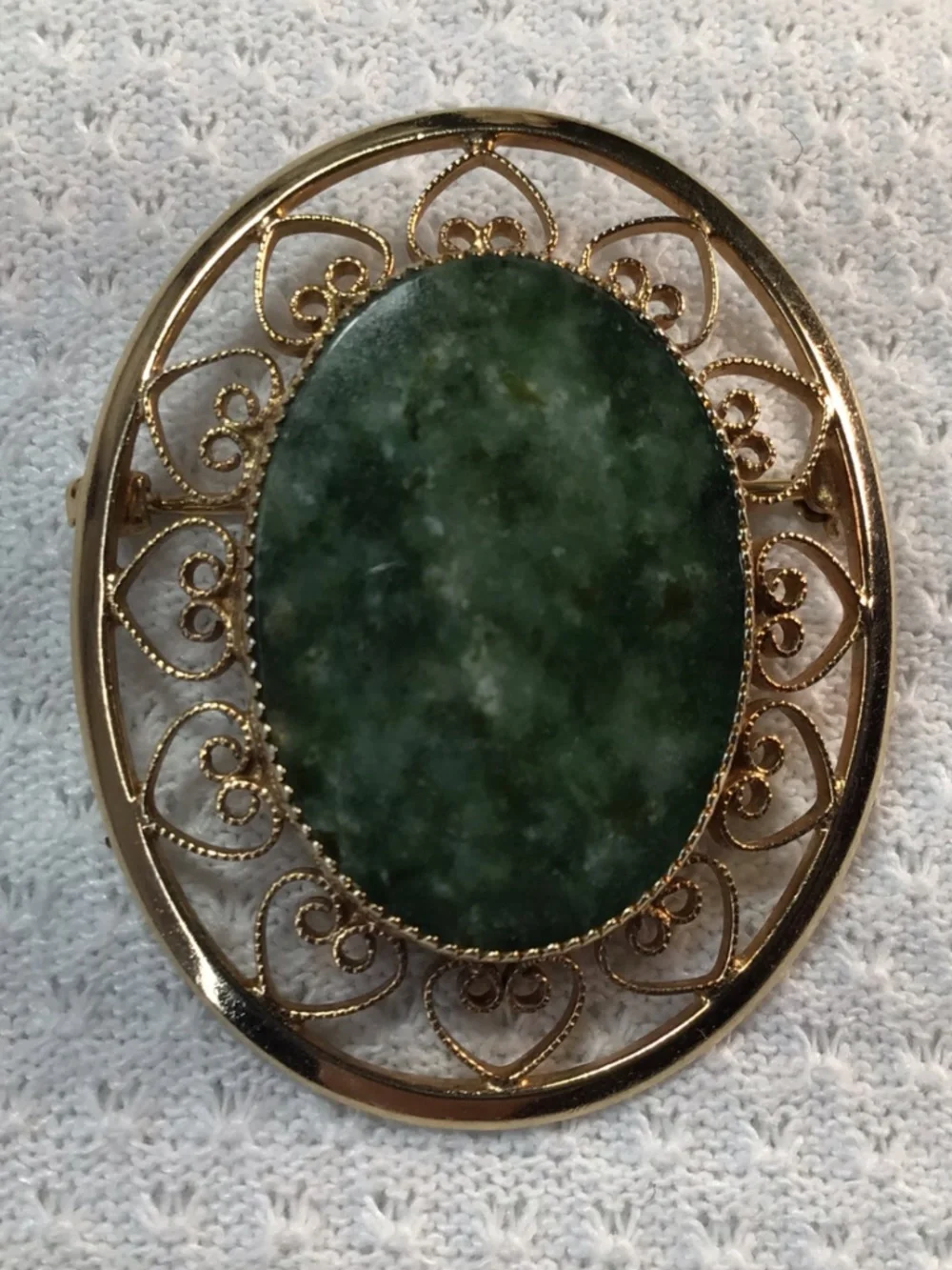 Vintage Designer Signed Catamore 1/20 12K Gold Filled Green Gemstone Pin Brooch